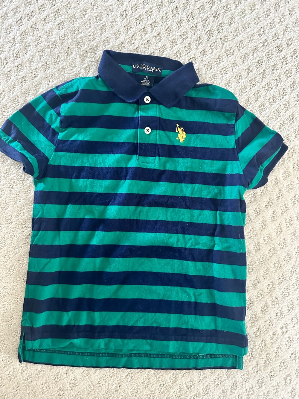 U.S. Polo Assn. Boys Green Navy Striped Polo Shirt Size S 6/7 Preppy